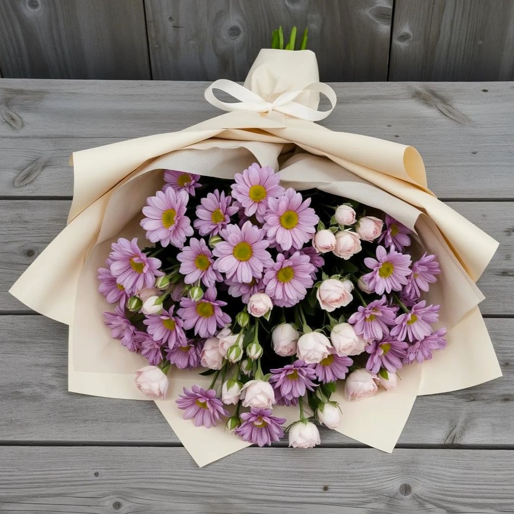 Букет цветов из: Розы и Хризантемы в Новостройку