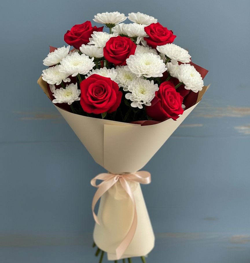 Букет цветов из: Розы и Хризантемы в Новостройку