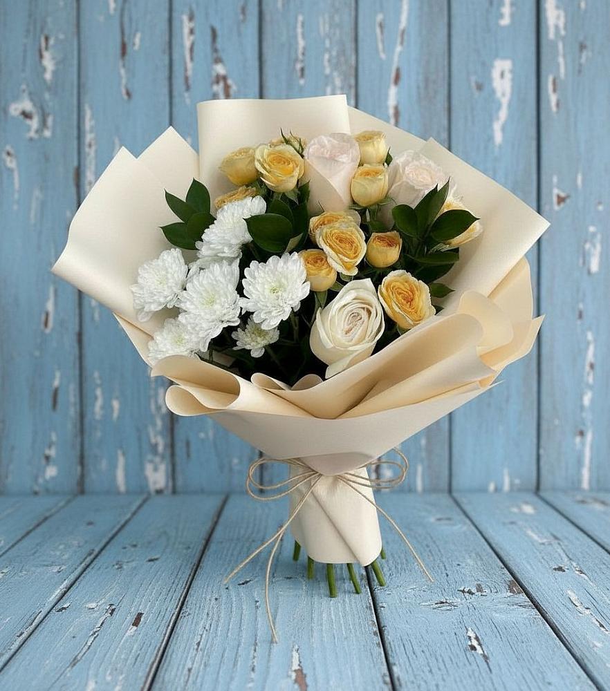 Букет цветов из: Розы и Хризантемы в Новостройку