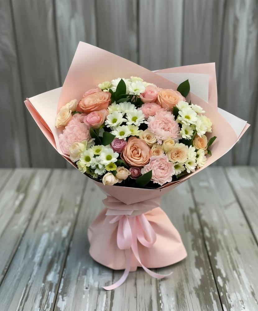 Букет цветов из: Гвоздики, Розы и Хризантемы в Новостройку