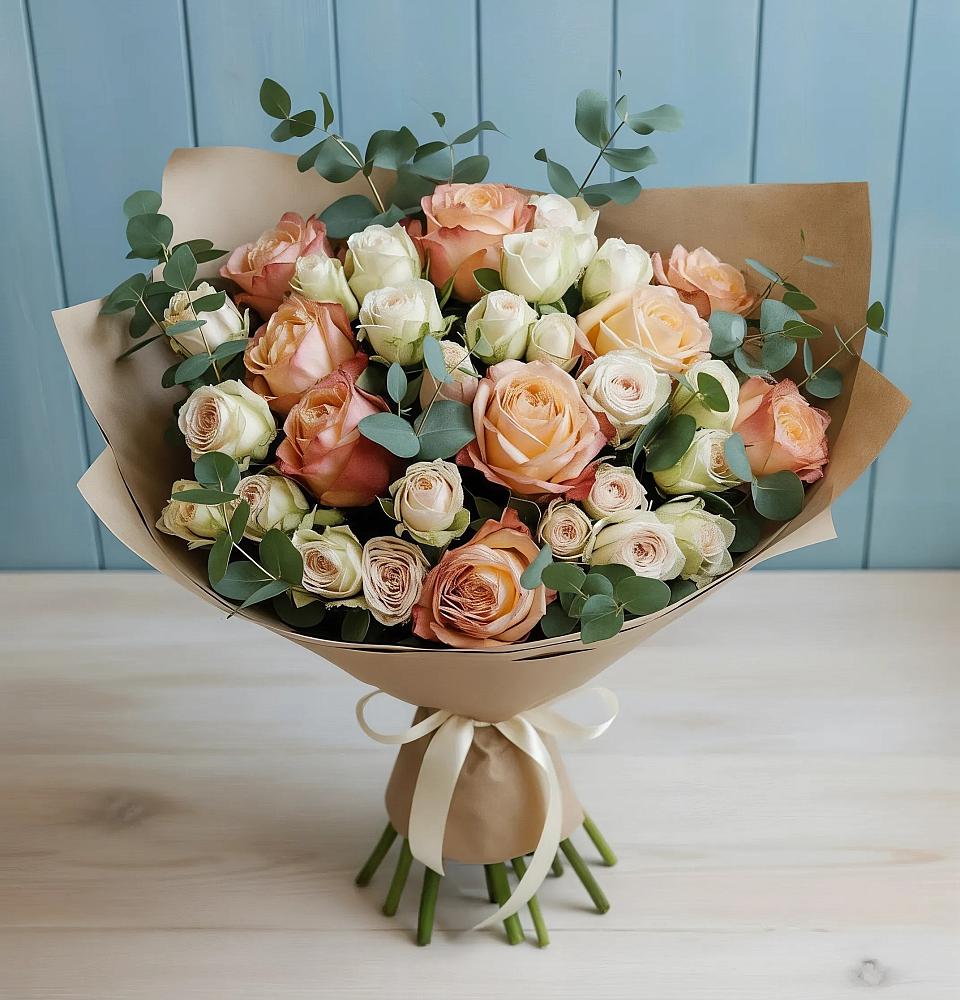 Букет цветов из: Альстромерии и Розы в Новостройку