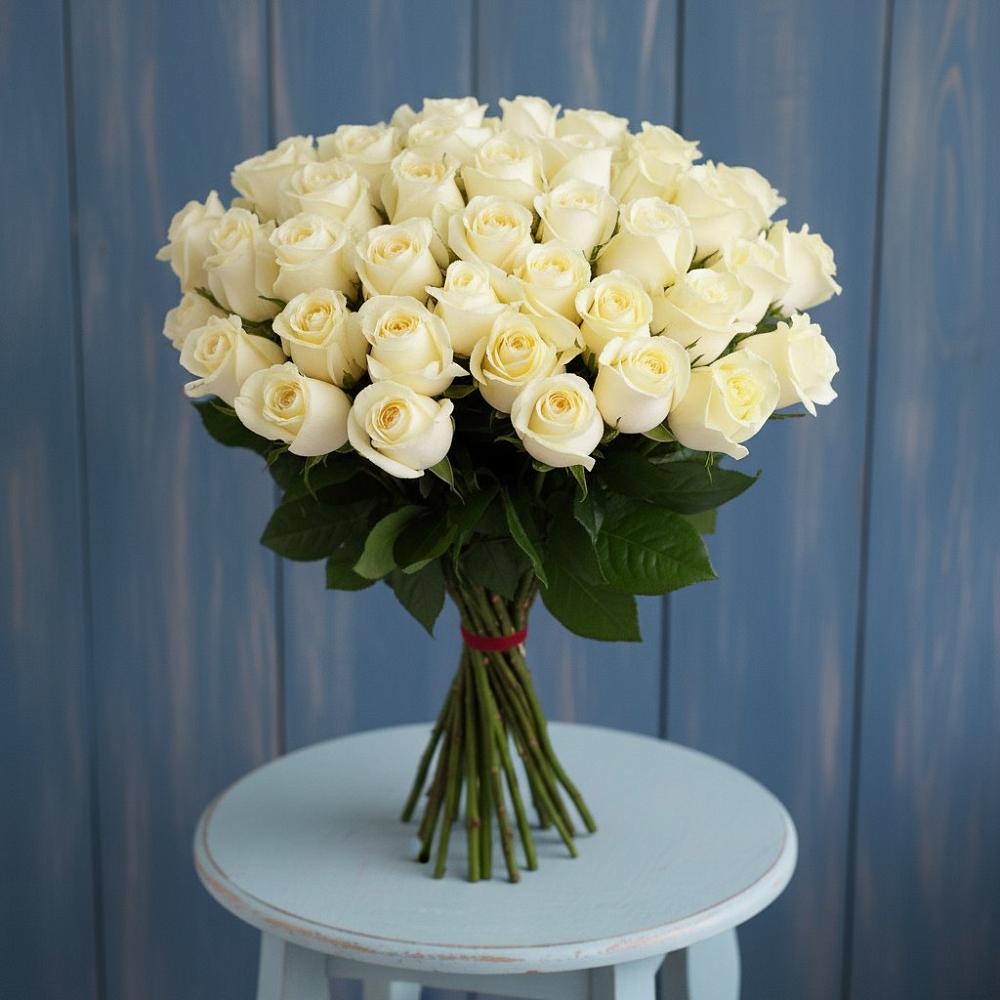 Букет 51 Белая роза Эдлесс Лав в Новостройку