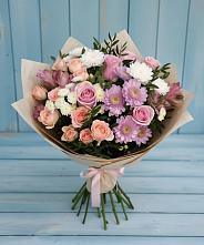 Букет цветов из:  Хризантемы, Розы и Альстромерии #REPLACE_PRED# Новостройку