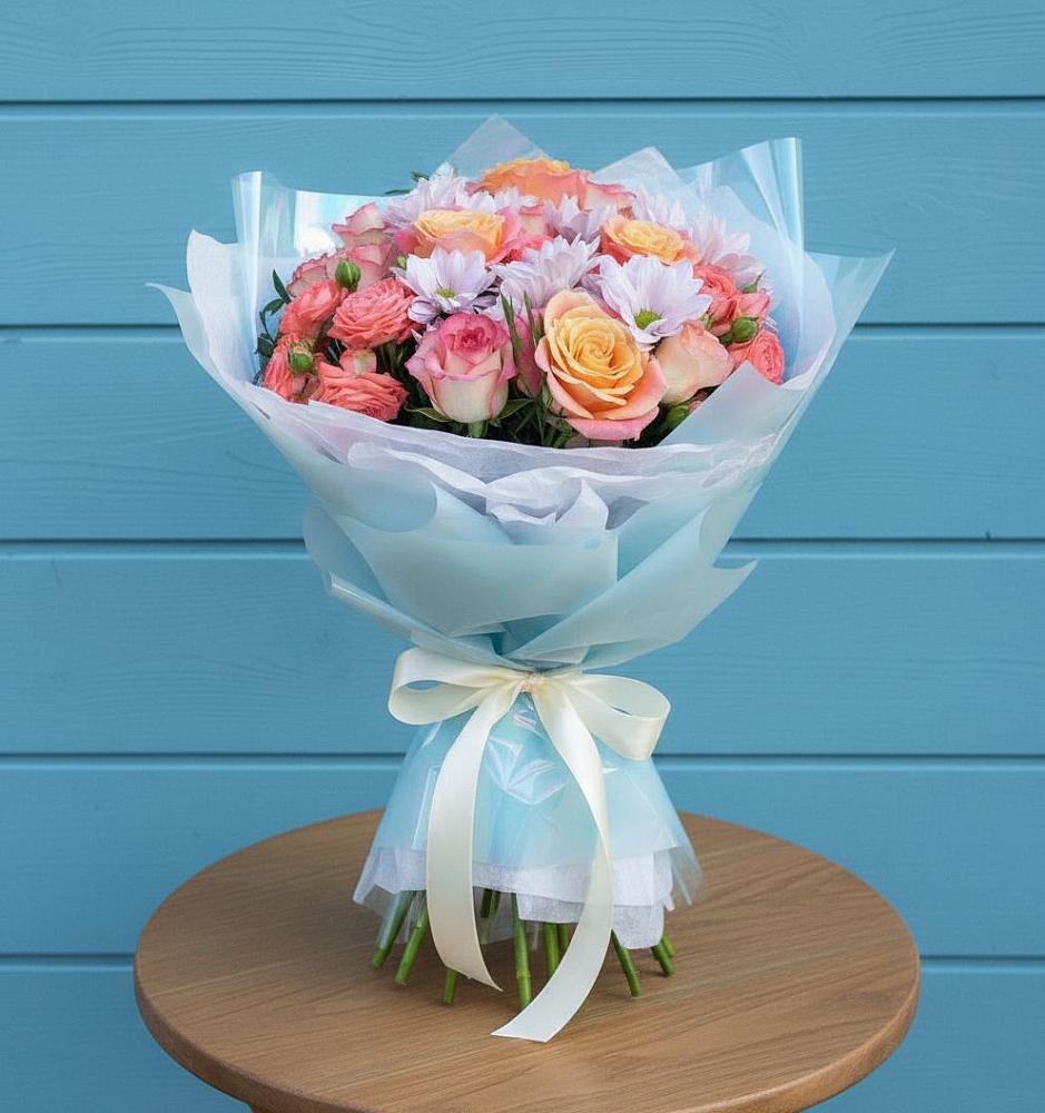 Букет цветов из: Хризантемы и Розы в Новостройку